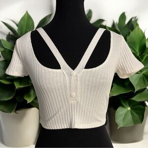 ZARA Ribbed Cropped Top – Off White – Size S